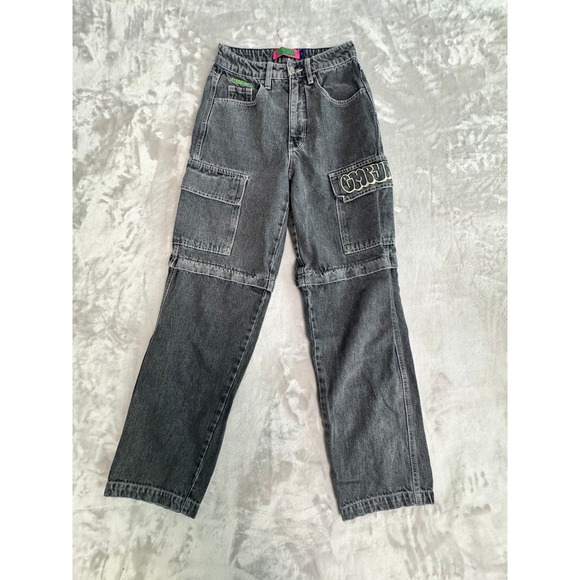 Empyre Vintage Y2K Grunge Gray Denim Graffiti Logo Cargo Pants - Picture 1 of 10